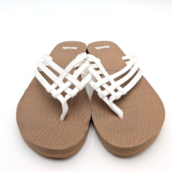 Sanuk Yoga Sandy Flip Flop Sandal Crisscross Strap Tan/White Women's Size US7 - Picture 2 of 11